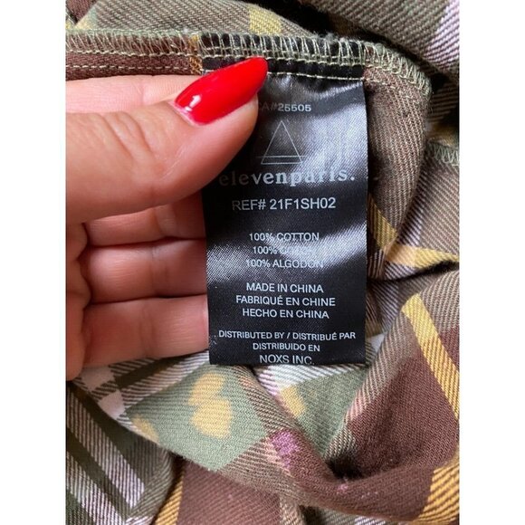 ELEVEN Paris Mens BNWOT Plaid "Deep Lichen" Green Flannel Shirt Button Up - Picture 8 of 9